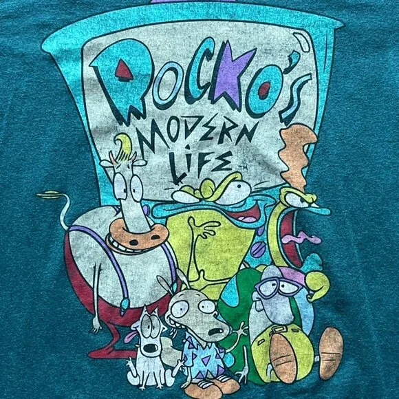 90s Rocko's Modern Life Blue T-Shirt Mens XL Millennial Cartoon Australian Comic - Picture 2 of 6